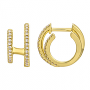 14K Yellow Gold Double Huggie Earrings with Diamonds