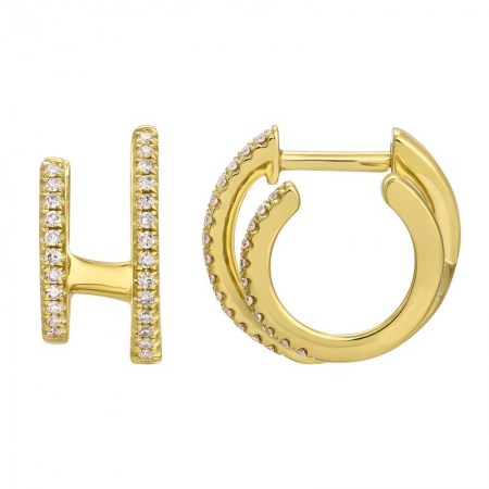 14K Yellow Gold Double Huggie Earrings with Diamonds