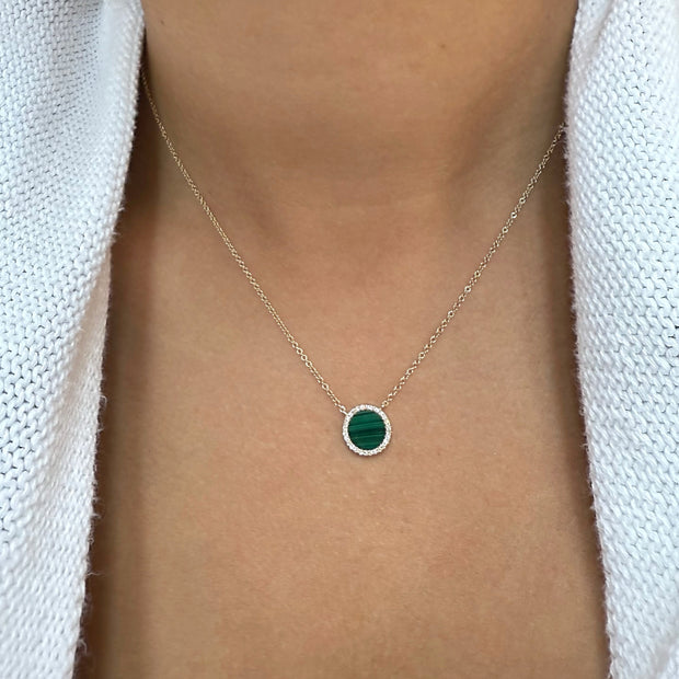 14K Gold Malachite and Diamond Necklace