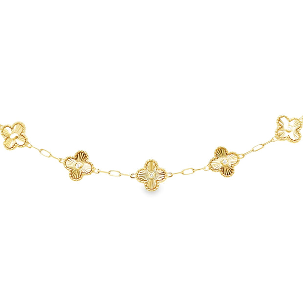 14k Yellow Gold Diamond Quatrefoil Paper link Bracelet