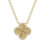 14K Yellow Gold Diamond Fluted Quatrefoil Necklace