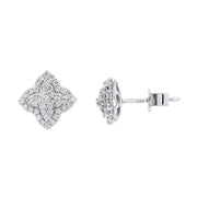 14K White Gold Pointed Quatrefoil Diamond Cluster Stud Earrings