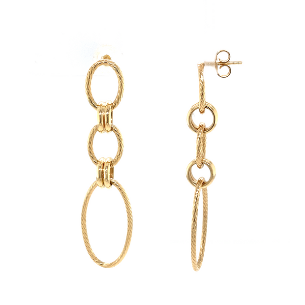 14K Oval Textured Drop Earrings