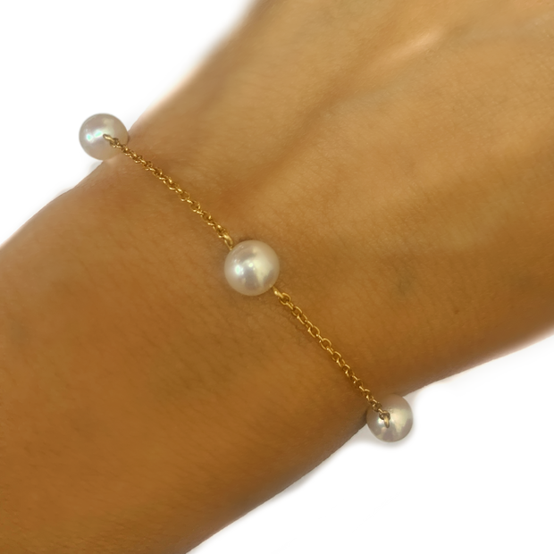 14K Yellow Gold 5 Pearl Bracelet