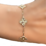 14k Yellow Gold Diamond Quatrefoil Paper link Bracelet