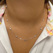 14K White Gold Station Diamond Necklace