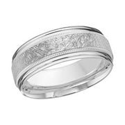 8MM White Gold Carved Scratch Wedding Band