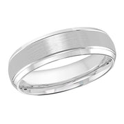 6MM White Gold Carved Satin Wedding Band