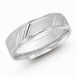 6MM White Gold Carved Satin Wedding Band