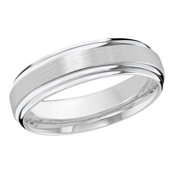 6MM White Gold Carved Satin Wedding Band