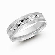 6MM White Gold Carved Satin Wedding Band