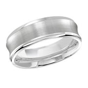 7MM White Gold Carved Satin Wedding Band