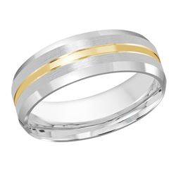 7MM White/Yellow Gold Carved Satin Wedding Band