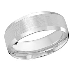 8MM White Gold Carved Satin Wedding Band