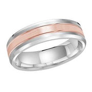 6MM White/Pink Gold Carved Satin Wedding Band