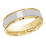 6MM Yellow/White Gold Carved Satin Wedding Band