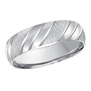 6MM White Gold Carved Satin Wedding Band