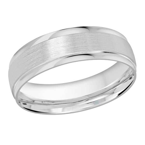 6MM White Gold Carved Satin Wedding Band