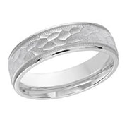 6MM White Gold Carved Hammered Wedding Band