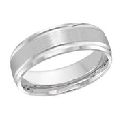 7MM White Gold Carved Satin Wedding Band