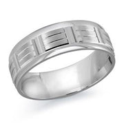 7MM White Gold Carved Satin Wedding Band