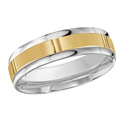 6MM White/Yellow Gold Carved Satin Wedding Band