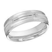 6MM White Gold Carved Satin Wedding Band