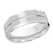 8MM White Gold Carved Satin Wedding Band