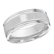 8MM White Gold Carved Satin Wedding Band