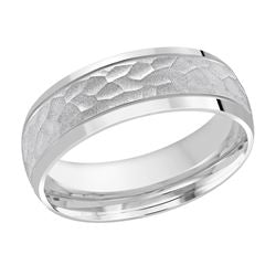 7MM White Gold Carved Hammered Wedding Band