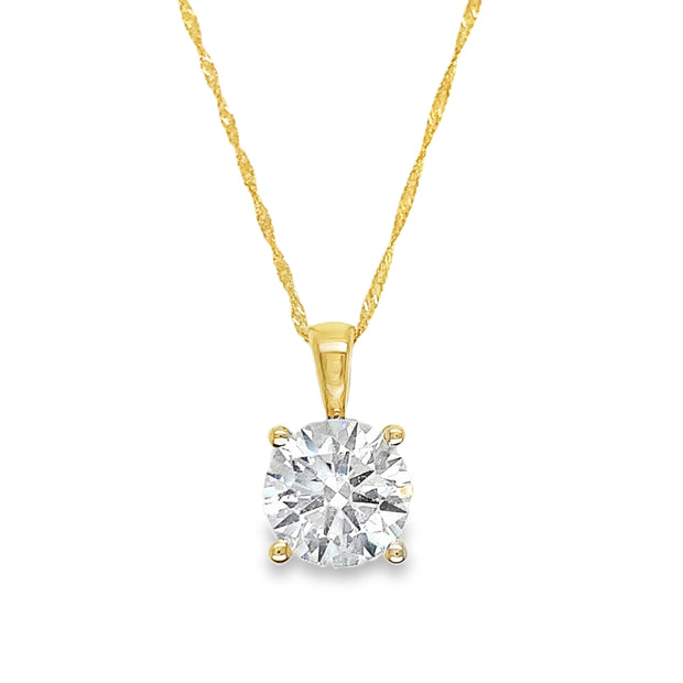 14K Yellow Gold 2.00CT Round Laboratory Grown Diamond Pendant