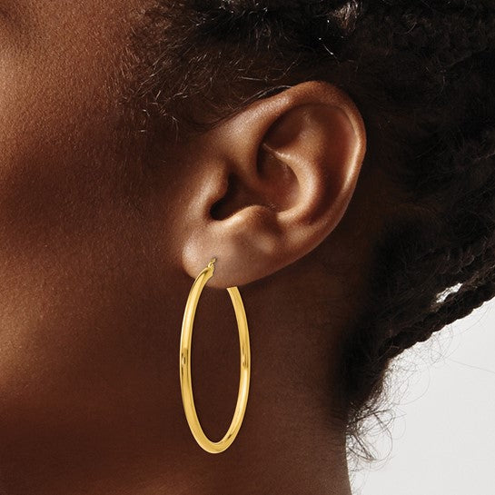 14K Yellow Gold 2.5MM Tube Hoop Earrings