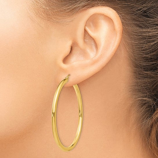 14K Yellow Gold 3MM Large Tube Hoop Earrings