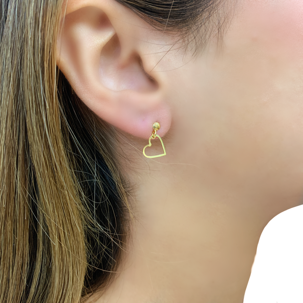 14K Yellow Gold Heart Dangle Earrings