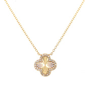 14K Yellow Gold Diamond Fluted Quatrefoil Necklace