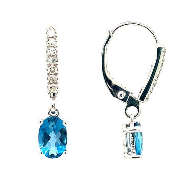 14K White Gold London Blue Topasz with Diamonds Earrings