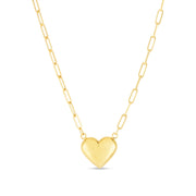 14 Karat Yellow Gold Heart Necklace on Paperclip Chain